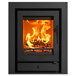 Riva2 40 Ecodesign fire with removeable handle in situ and Profil 3 sided frame Cut Out solid fuel fire berkshire